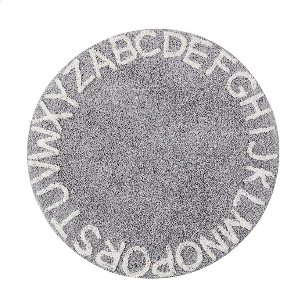 Round Cotton Alphabet Play Rug – 59 Inch, Grey