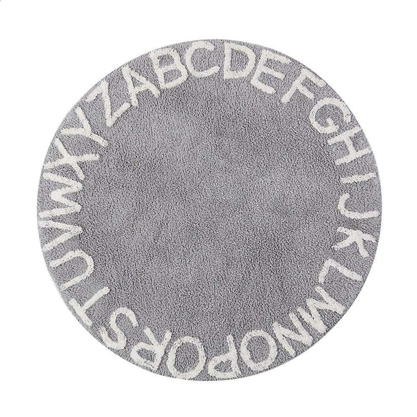 Round Cotton Alphabet Play Rug – 59 Inch, Grey