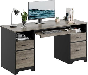 59" Computer Desk with Drawers, File Cabinet & Keyboard Tray