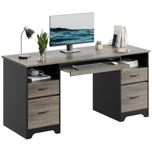 59-Inch Executive Office Desk with 4 Drawers, File Drawer, Keyboard Tray & Dual Pedestals