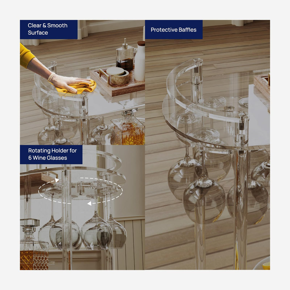 3-Tier Acrylic Rolling Bar Cart with Glass Holder