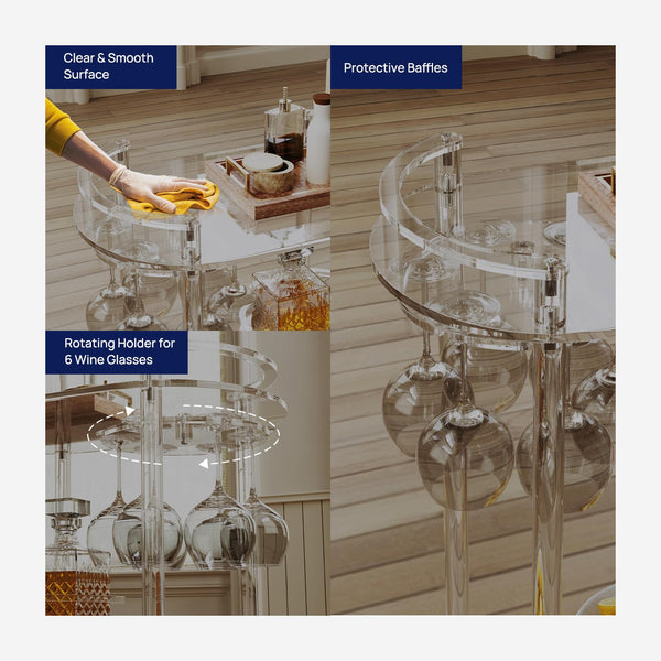 3-Tier Acrylic Rolling Bar Cart with Glass Holder