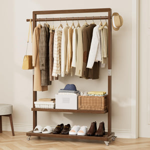 Solid Wood Freestanding Clothes Rack with Wheels