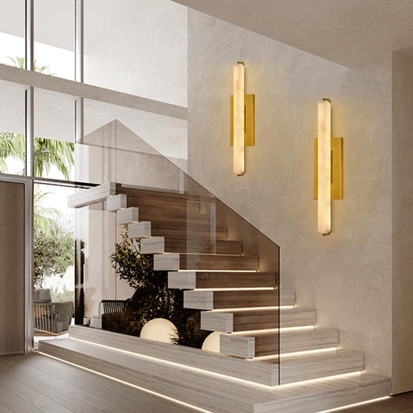 Alabaster Wall Sconces Set of 2 – Brass Gold, 25 Inch