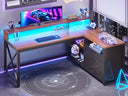 L-Shaped Desk with Drawers, LED Lights & Power Outlet