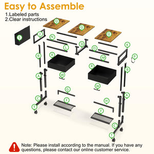 C-Shaped Rolling Standing Desk with Drawers and Storage Shelf