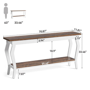 70.9" 2-Tier Console Table with Metal Legs – Brown & White