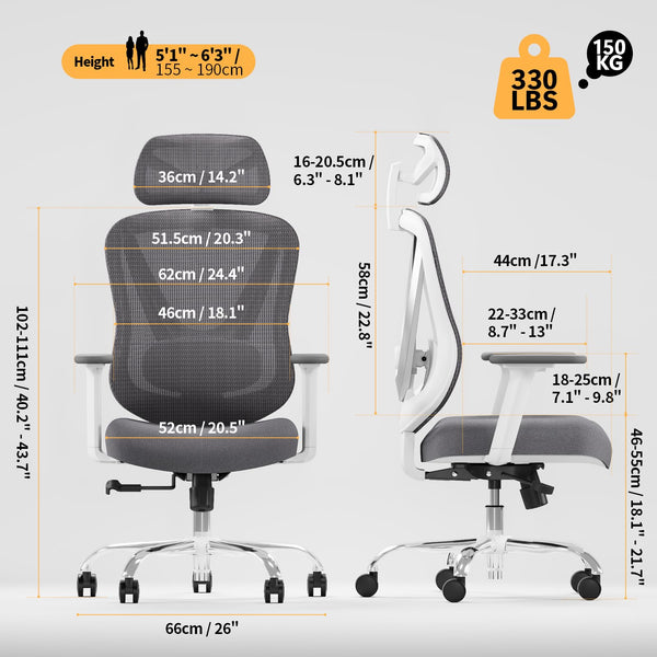 Ergonomic Mesh Office Chair with 3D Lumbar Support & Adjustable Armrests