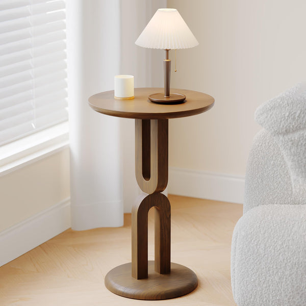 Solid Wood End Table with U-Shaped Base