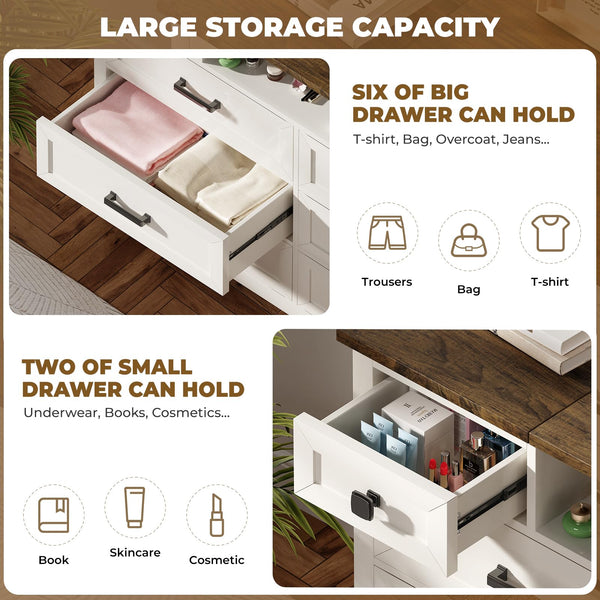 8-Drawer Dresser with LED Mirror & Storage