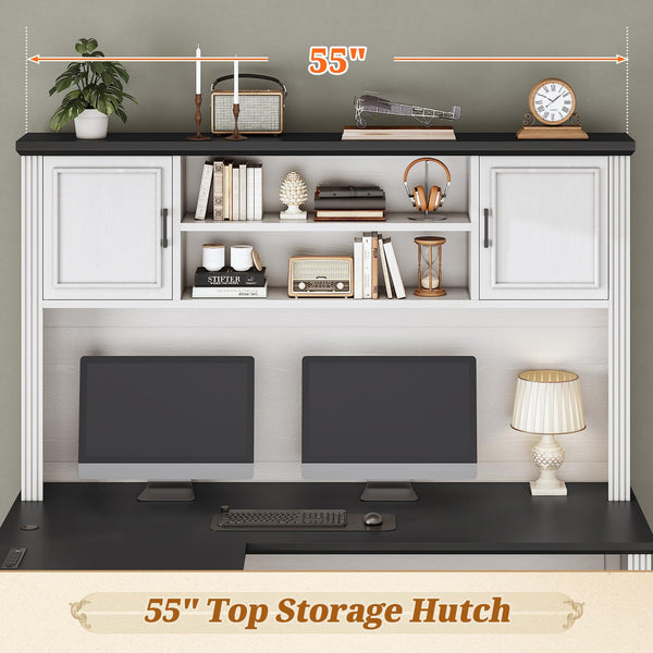 L-Shaped Desk with Hutch, Drawers & Power Outlet