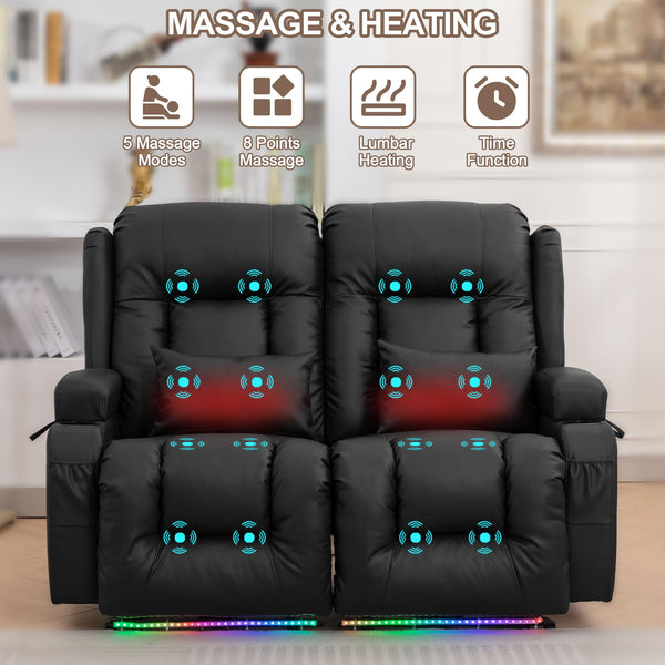 Power Loveseat Recliner Sofa with Massage & Heat