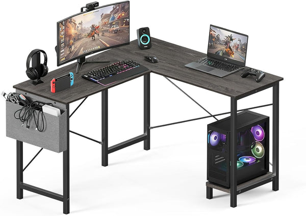 L-Shaped Corner Desk 50 Inch with Side Bag and Reversible CPU Shelf