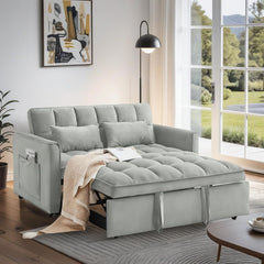 Convertible Sofa Bed with Adjustable Backrest & Side Pockets