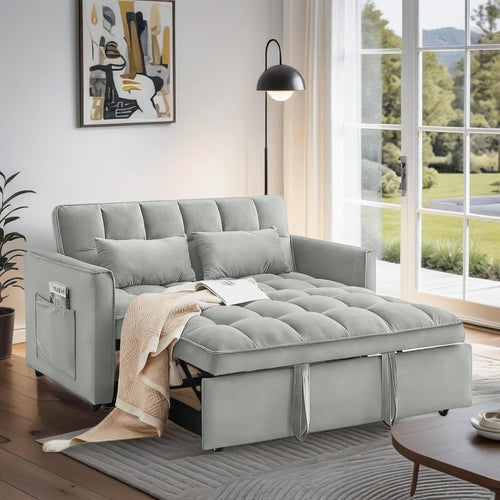 Convertible Sofa Bed with Adjustable Backrest & Side Pockets