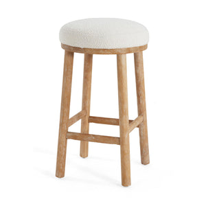 Christopher Knight Home Aubrie Counter Height Bar Stools Set of 2, Boucle Fabric Round Bar Stool for Kitchen Island, Wooden Backless Dining Room Chair, Counter Stool with Footrest, Natural+Milky White