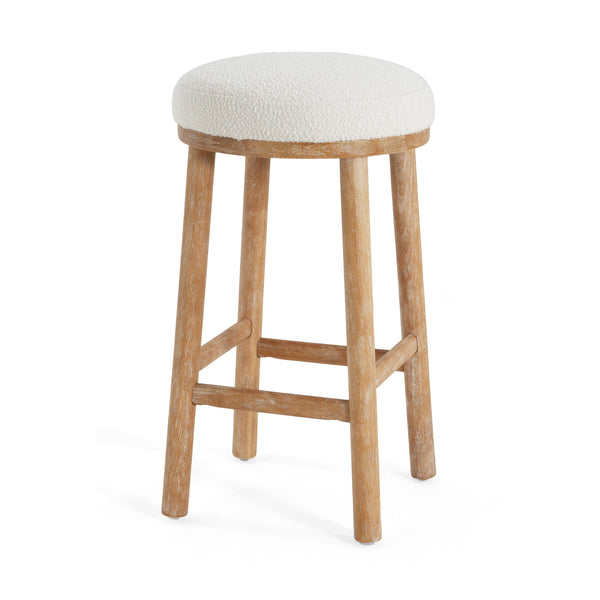 Christopher Knight Home Aubrie Counter Height Bar Stools Set of 2, Boucle Fabric Round Bar Stool for Kitchen Island, Wooden Backless Dining Room Chair, Counter Stool with Footrest, Natural+Milky White