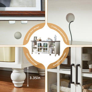 Farmhouse TV Stand with Glass Doors & Storage