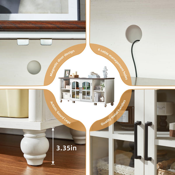 Farmhouse TV Stand with Glass Doors & Storage