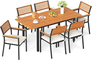 4-Piece Acacia Wood Patio Dining Set with Table, 2 Chairs & Bench