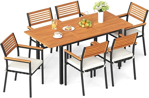4-Piece Acacia Wood Patio Dining Set with Table, 2 Chairs & Bench