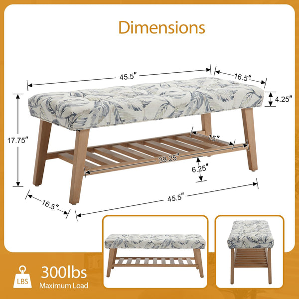 Upholstered Storage Bench with Shoe Shelf