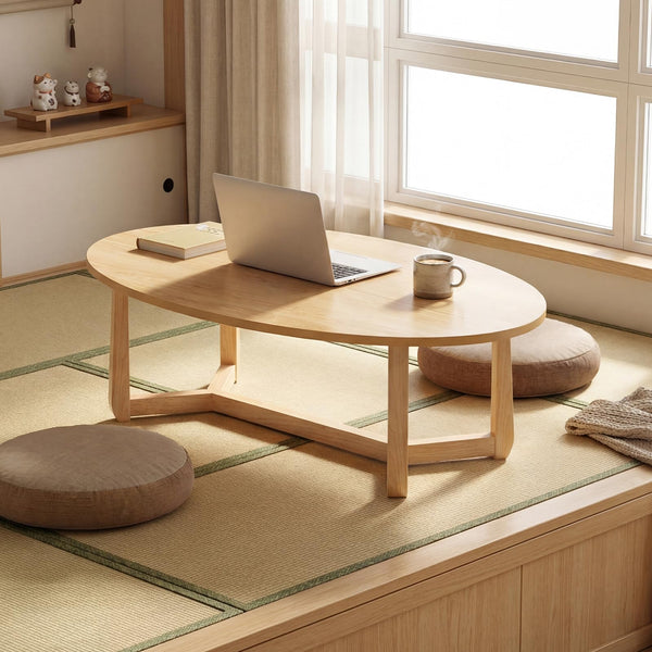 Oval Coffee Table – Low Profile Wood Accent Table