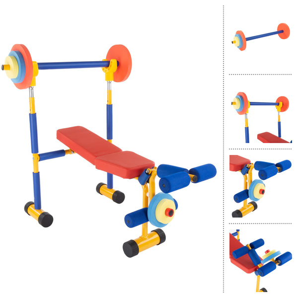 Kids Weight Bench Set & Exercise Bike – Toddler Gym with Leg Press & Barbell