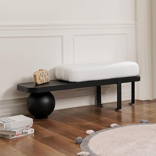 47.2" Boucle Upholstered Entryway Bench with Metal Legs