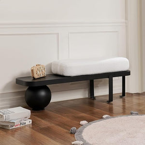 Upholstered Boucle Entryway Bench with Metal Legs