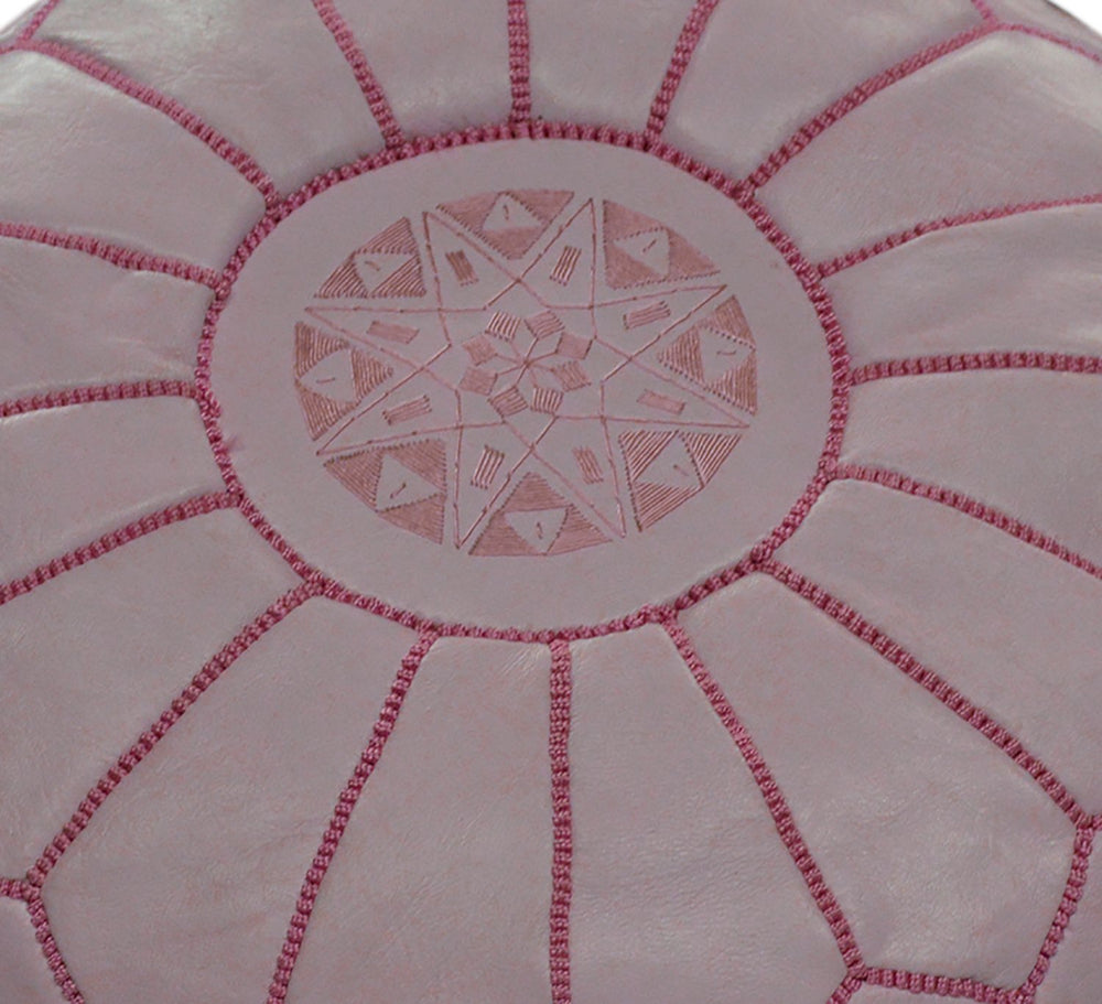Moroccan Leather Pouf Ottoman – Handmade Round Footstool, Pink