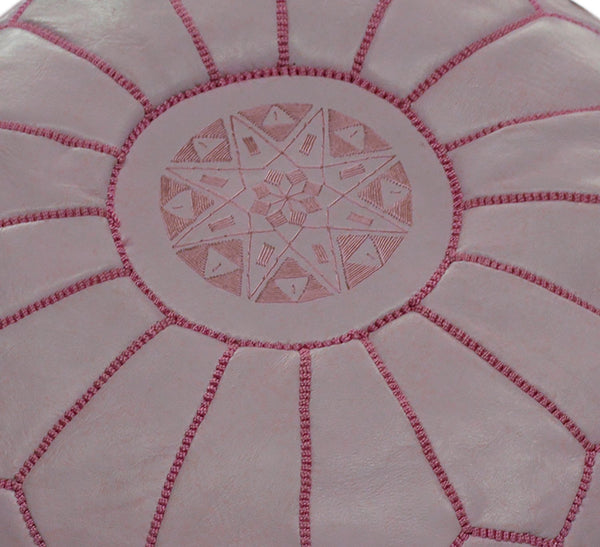 Moroccan Leather Pouf Ottoman – Handmade Round Footstool, Pink