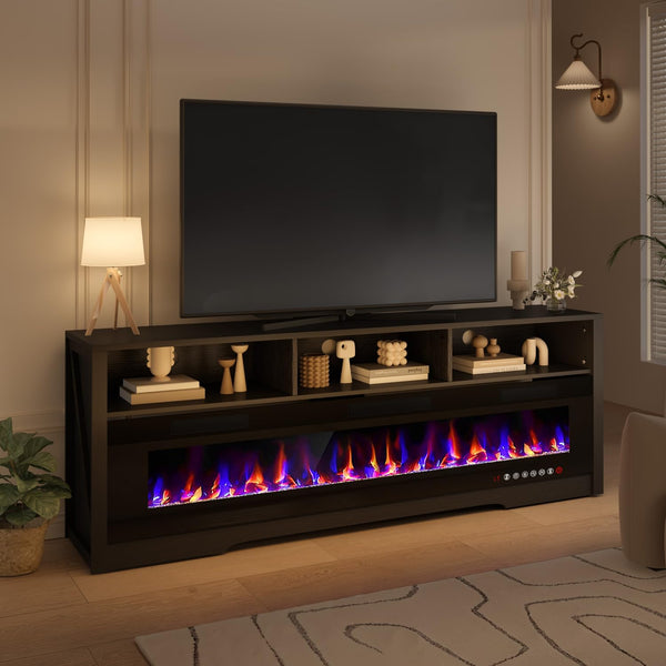 65" Fireplace TV Stand with 60" Crystal Electric Fireplace Insert
