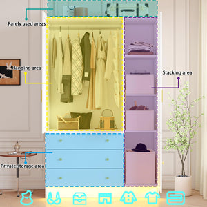 3-Door Armoire Wardrobe with LED Lights, Mirror & Drawers