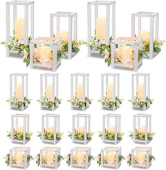 Wooden Wedding Lantern Centerpiece Set with LED Candles – 45 Pieces
