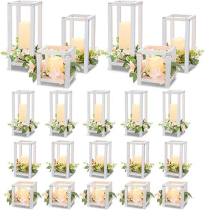 Wooden Wedding Lantern Centerpiece Set with LED Candles – 45 Pieces