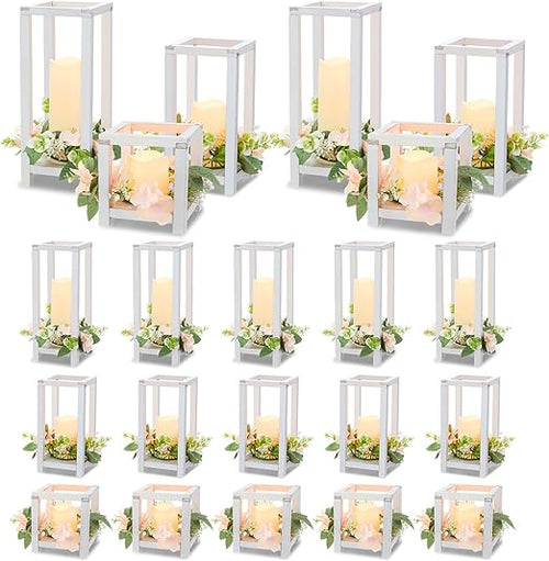 Wooden Wedding Lantern Centerpiece Set with LED Candles – 45 Pieces