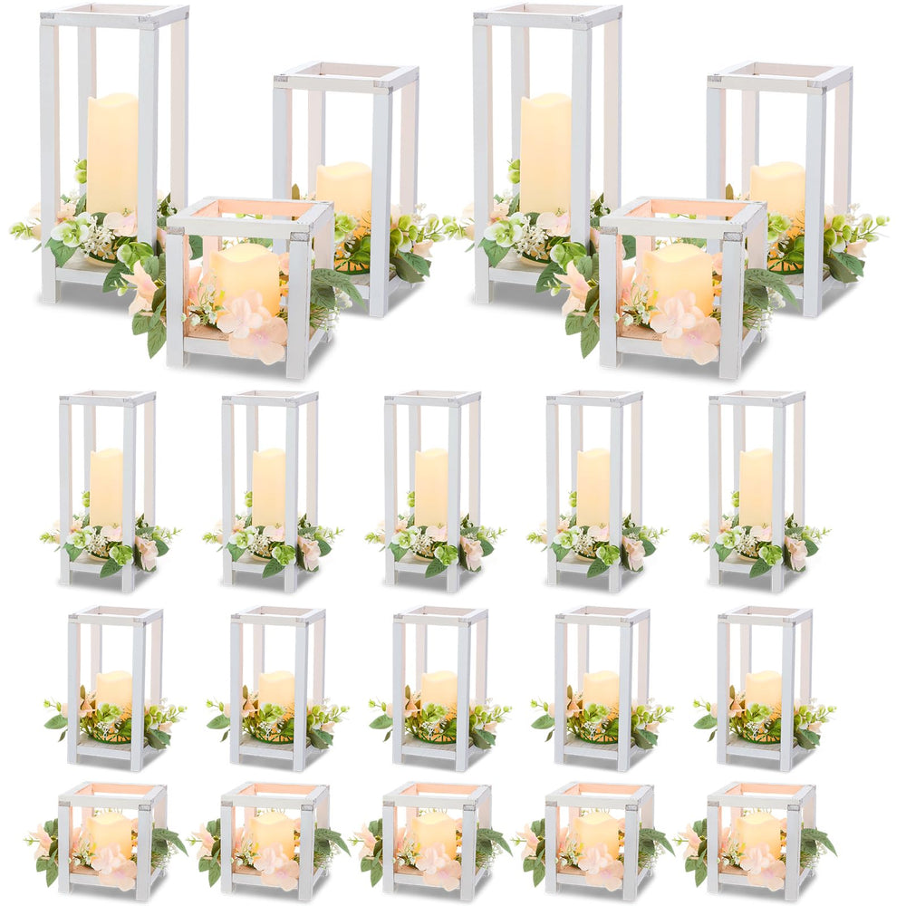 Wooden Wedding Lantern Centerpiece Set with LED Candles – 45 Pieces