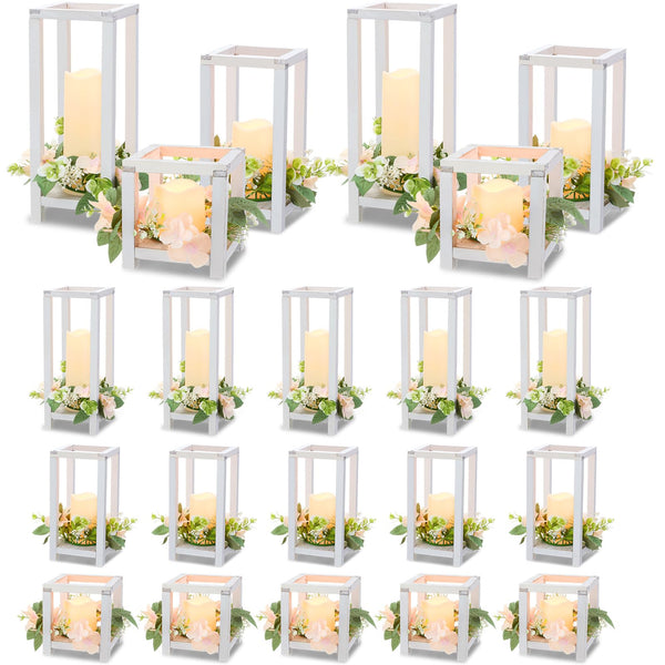 Wooden Wedding Lantern Centerpiece Set with LED Candles – 45 Pieces