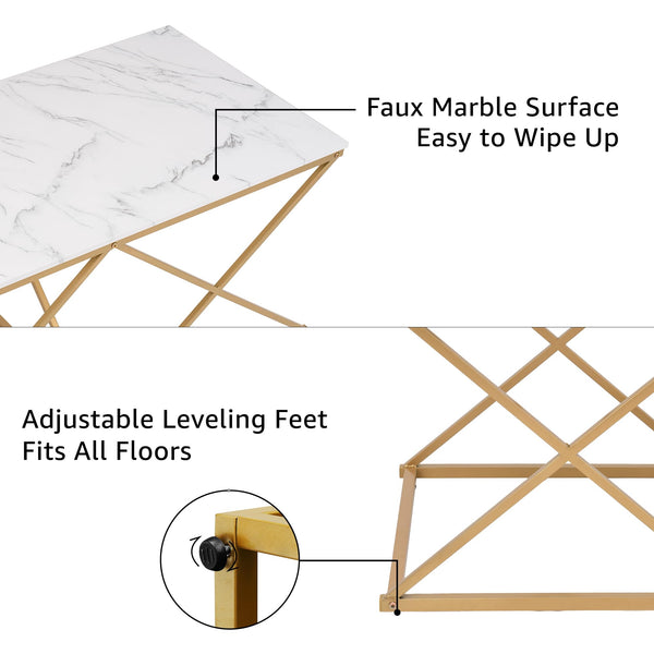 3-Piece Faux Marble Nesting Coffee Table Set with Gold Metal Frame