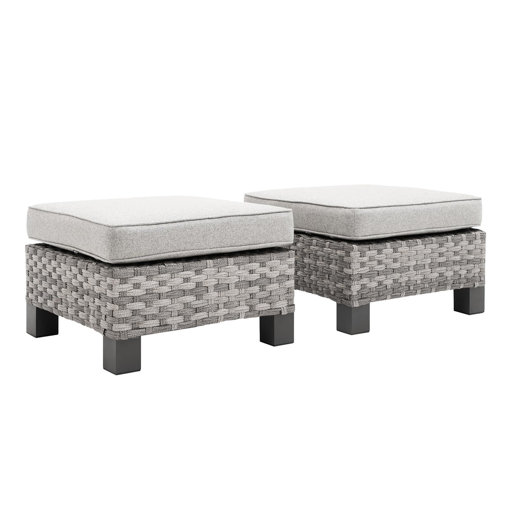 Outdoor PE Wicker Ottoman Set of 2
