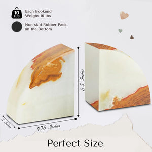 Marble Bookends Set – Polished Stone Book Ends with Non-Slip Base