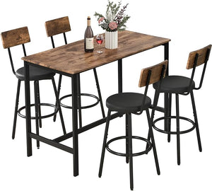 5-Piece Bar Table Set with 4 Upholstered Stools