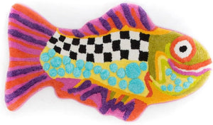 Happy Fish Oval Bath Rug – Cotton Pile Weave, 36" x 22"