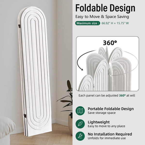 4-Panel Arched Wood Room Divider Folding Privacy Screen