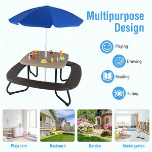 Kids Picnic Table with Umbrella – 8-Seat Outdoor HDPE Set
