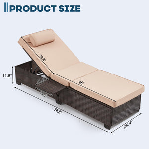Outdoor PE Rattan Chaise Lounge Chair Set of 2 with Adjustable Backrest & Side Table