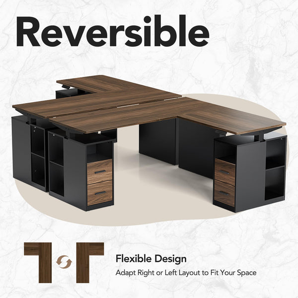 L-Shaped Electric Standing Desk with Storage Drawers
