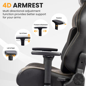 Big & Tall Gaming Chair 440LBS, Memory Foam, 4D Armrests, High-Back