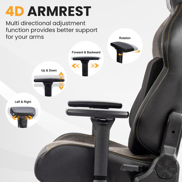 Big & Tall Gaming Chair 440LBS, Memory Foam, 4D Armrests, High-Back